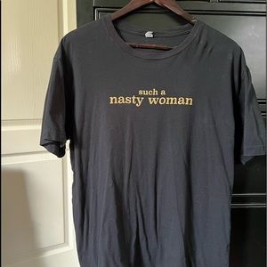 Black t-shirt with gold lettering